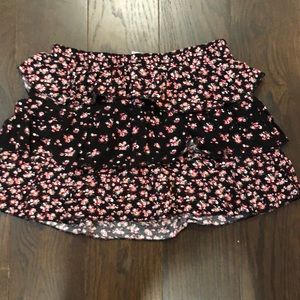 red floral skirt